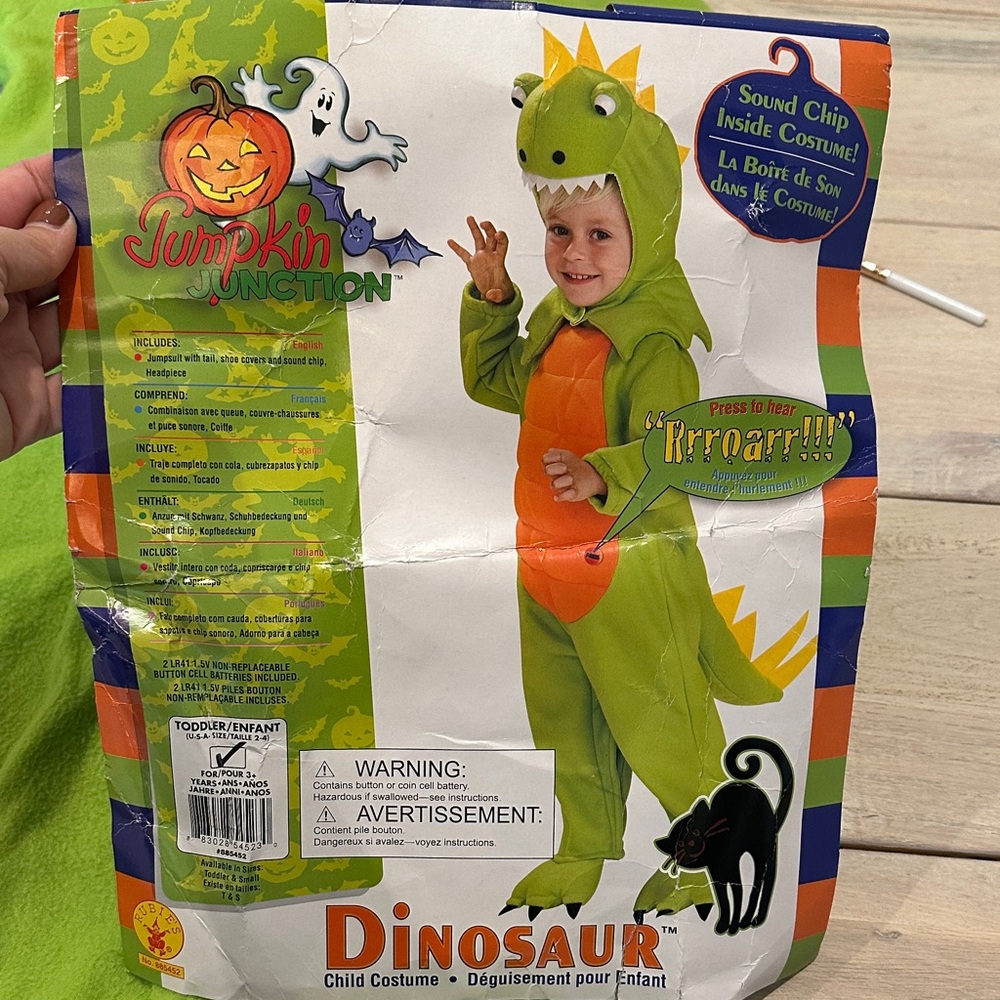 Toddler Dinosaur Full One Piece Costume - Green and Orange with “Roar” sound